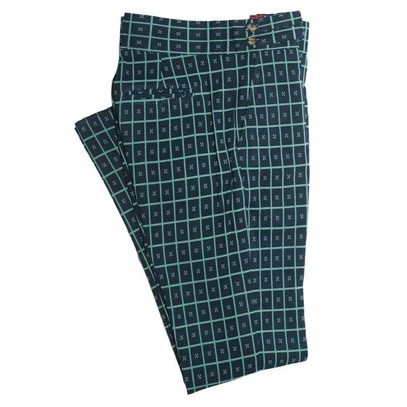 Mens Gurkha Pants Blue Green Check Geometric Straight High Waist Flat Front 32